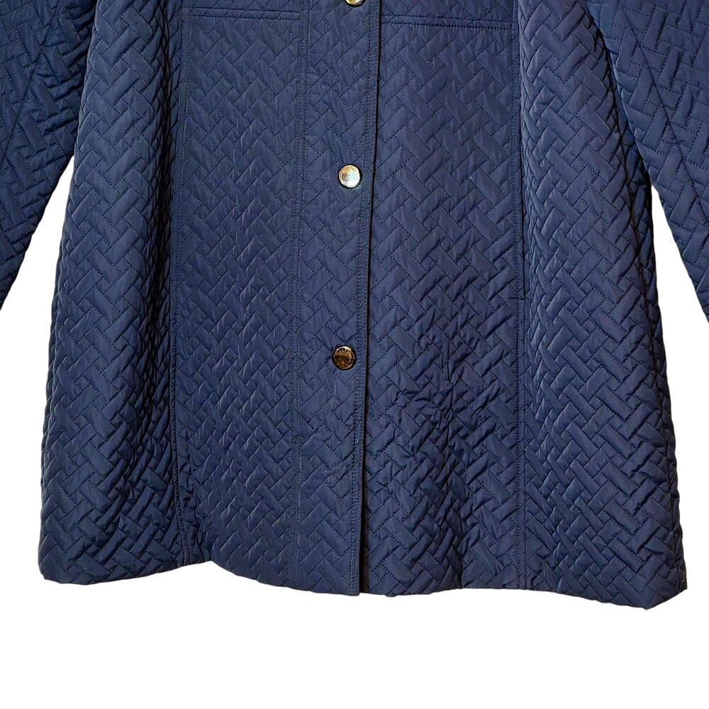 Anne Klein Blue Quilted A-Line Mid Length Snap Front Coat Size L/XL Chic - Picture 3 of 16